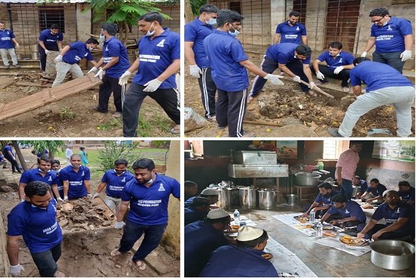 Muslim community clean the mud-filled temple
